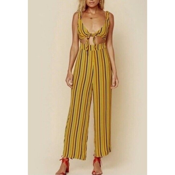 Capulet Revolve Striped Ariane Cut Out Tie Front Keyhole Jumpsuit Womens Size XS - Picture 8 of 9